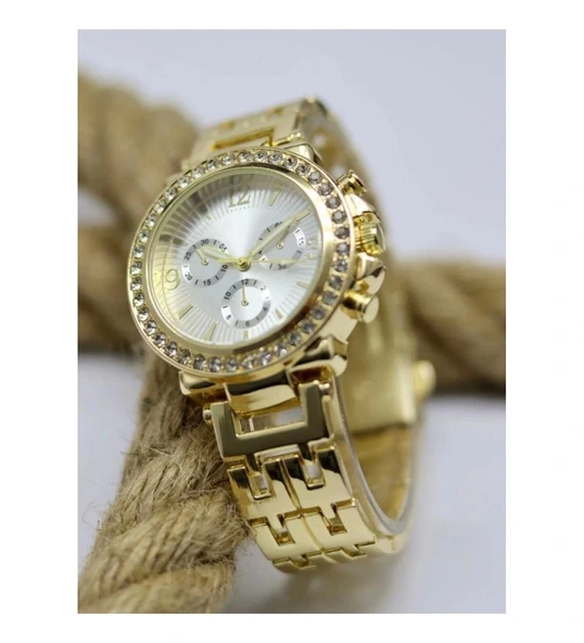 Metal Kordon Altın Renk Ve Taşlı Kadın Kol Saati - 3