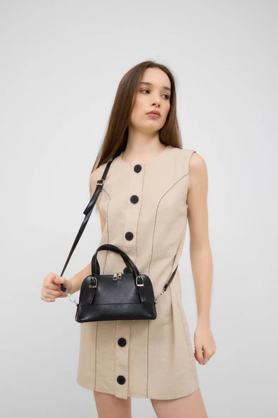 Suni Deri Mini El ve Çapraz Çanta Siyah ürün görseli