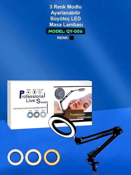 Katlanabilir LED Masa Lambası 3 Renk Modlu, Ayarlanabilir, Büyüteçli Güzellik ve Bakım Işığı - Resim 8