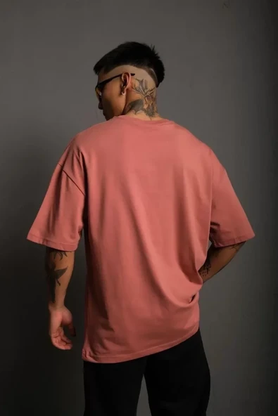 Erkek 24/1 Düz A Kalite Oversize T-shirt - Gül Kurusu - Resim 2