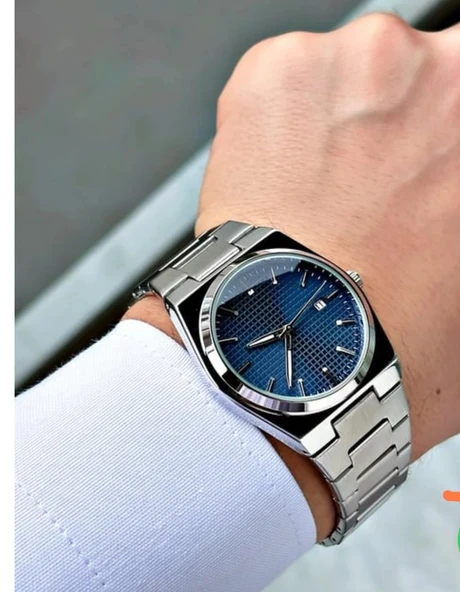 Gümüş Çelik Kordon Erkek Kol Saati Takvimli Lacivert Kadran Özel Kutulu - 2