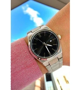 Gümüş Çelik Kordon Erkek Kol Saati Takvimli Siyah Kadran Özel Kutusunda - 3