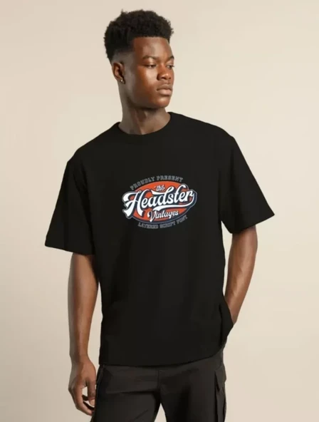 Unisex Baskılı Oversize T-Shirt - Siyah ürün görseli 1