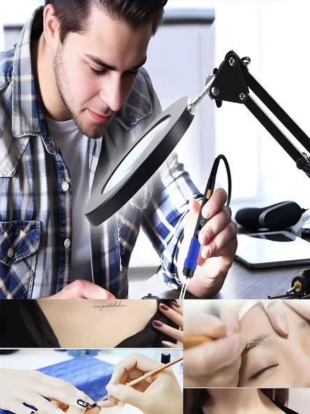 Katlanabilir LED Masa Lambası 3 Renk Modlu, Ayarlanabilir, Büyüteçli Güzellik ve Bakım Işığı - Resim 2