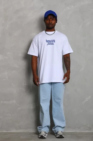 Unisex Oversize Baskılı Bisiklet Yaka T-Shirt - Beyaz - Resim 2