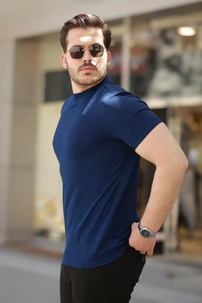 Erkek Yarım Balıkçı Yaka Kısa Kollu T-shirt - Resim 2