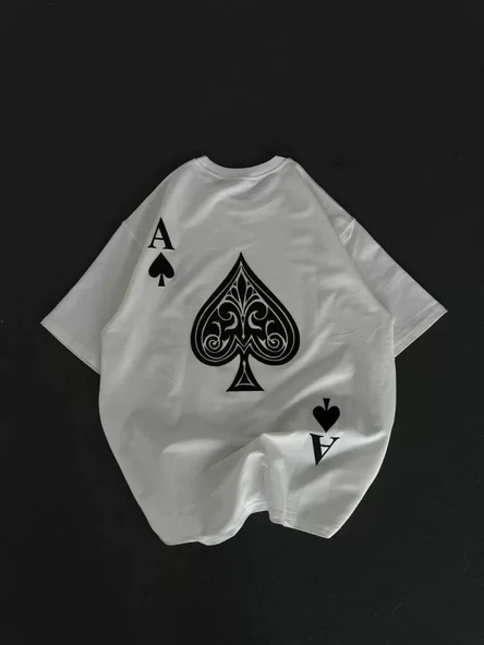 Unisex Bisiklet Yaka Baskılı Oversize T-Shirt - Beyaz - Resim 2