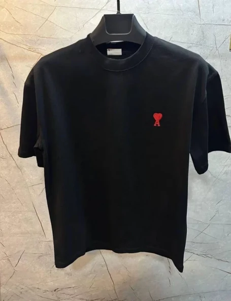 Unisex Bisiklet Yaka Baskılı Oversize T-Shirt - Siyah - Resim 3