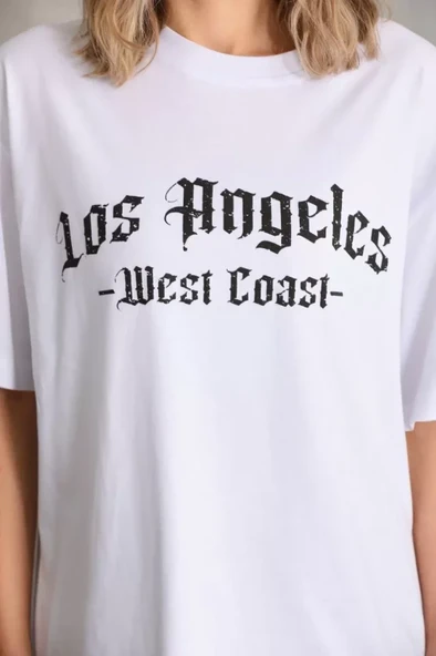 Unisex Baskılı Oversize T-Shirt - Beyaz - Resim 3