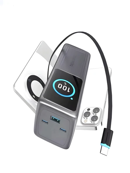 30000mAh 140W Hızlı Şarjlı TFT Ekranlı Kendinden Type-C Kablolu 2Type-C 1USB Girişli Powerbank - Resim 3