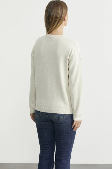 Düğme Detaylı Sıfır Yaka Triko Hırka - Taş - Resim 6