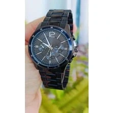 Siyah Çelik Kordon Erkek Kol Saati Takvimli Siyah Kadran Özel Kutusunda - 3