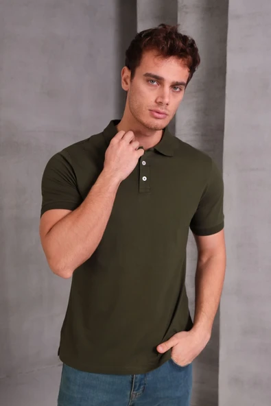 Erkek Slim Fit Pamuklu Yumuşak Doku Nefes Alan Kumaş Yakalı Tişört ürün görseli 1