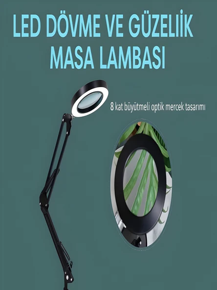 Katlanabilir LED Masa Lambası 3 Renk Modlu, Ayarlanabilir, Büyüteçli Güzellik ve Bakım Işığı - Resim 3