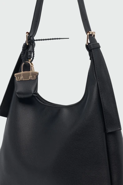 Charmlı Salaş Omuz Çantası Siyah - Resim 3