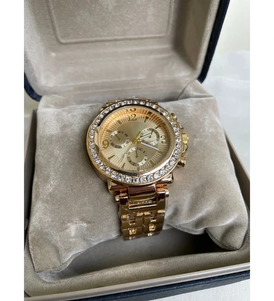 Metal Kordon Altın Renk Ve Taşlı Kadın Kol Saati - 6