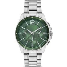 Gümüş Çelik Kordon Erkek Kol Saati Takvimli Yeşil Kadran Özel Kutusunda - 2