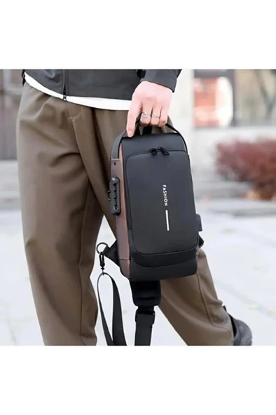 Usb Şarj Girişli Tek Kol Omuz Çanta Erkek Kadın Çapraz Askılı Kilitli Bel Göğüs Günlük El Çantası - Resim 8