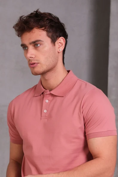 Erkek Slim Fit Pamuklu Yumuşak Doku Nefes Alan Kumaş Yakalı Tişört - Resim 5