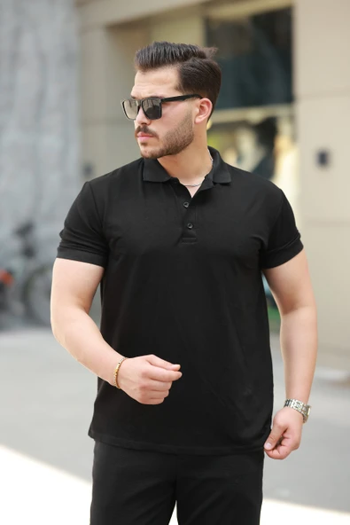 Erkek Kısa Kollu Yakalı Viskon Iki Iplik Erkek Tişört - Resim 5