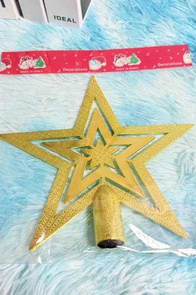 Vintage Altın Simli Yıldız Noel Ağacı Süsü | 20 cm Retro Parlak Ağaç Tepe Süsü / Dekoratif Yılbaşı Süsleme - Resim 5