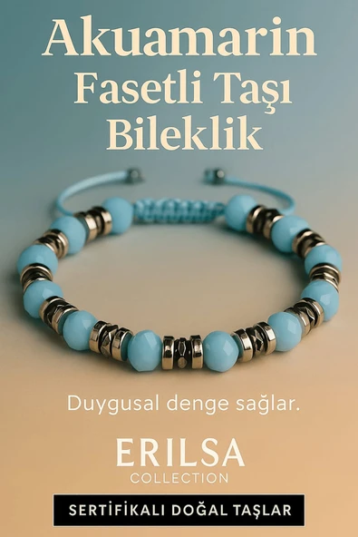 Sertifikalı Akuamarin Fasetli Taşı Bileklik 6x6 mm – Duygusal Denge ve Sakinlik Taşı ürün görseli