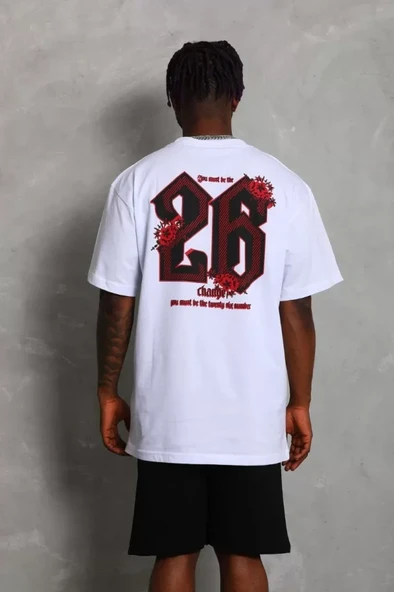 Unisex Oversize Baskılı Bisiklet Yaka T-Shirt - Beyaz - Resim 2