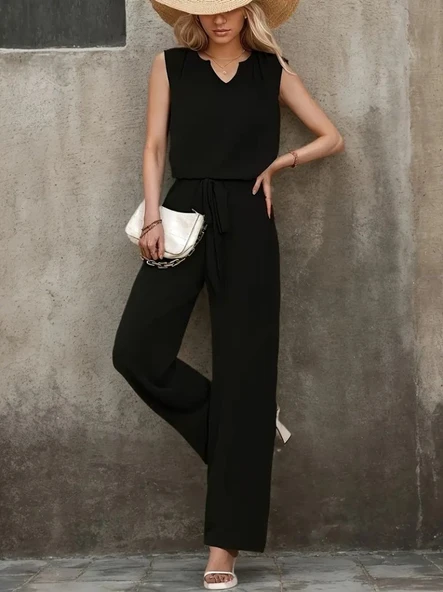 Kadın Kolsuz V Yakalı Aerobin Bluz Ve Belden Kuşaklı Pantolon Ikili Takım ürün görseli 1