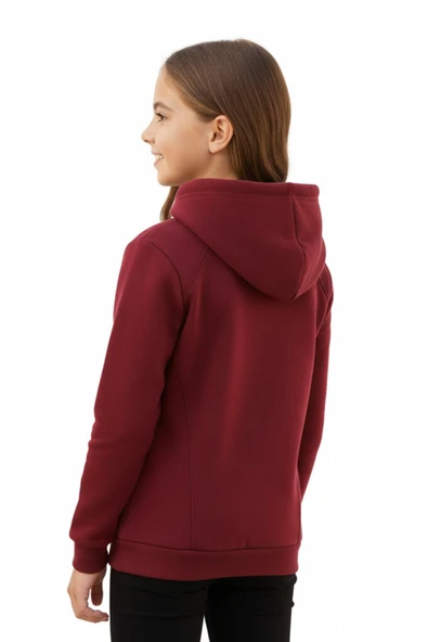 Kız Çocuk Bordo Kapüşonlu Cepli 3 İplik Sweatshirt BGL-ST04998 - Resim 3