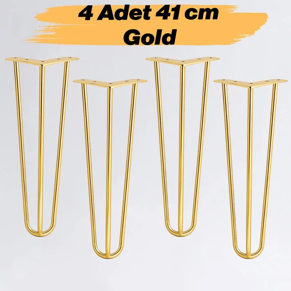 Sehpa Masa Ayağı 41 cm Gold Altın Metal Dayanıklı Mobilya Destek Yükseltici Ayak Modeli 4'lü Set ürün görseli