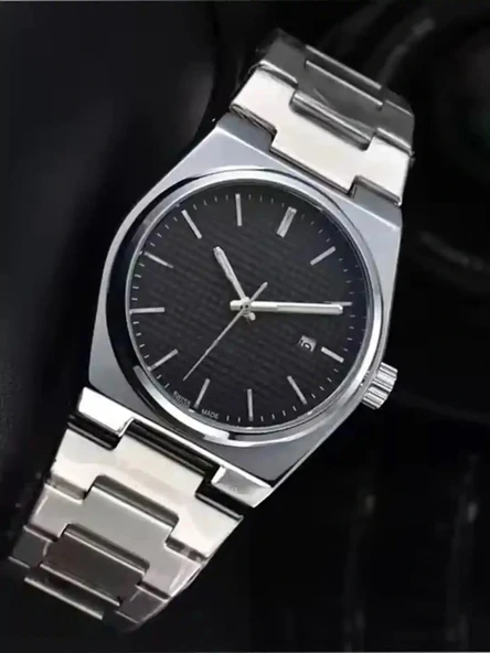 Gümüş Çelik Kordon Erkek Kol Saati Takvimli Siyah Kadran Özel Kutusunda - 4