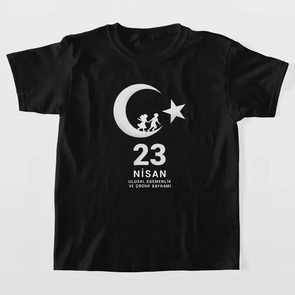 23 Nisan Çocuk Bayramı Baskılı Özel T-shirt - Siyah - Resim 2