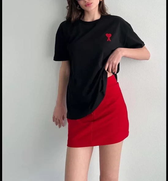 Unisex Bisiklet Yaka Baskılı Oversize T-Shirt - Siyah ürün görseli 1