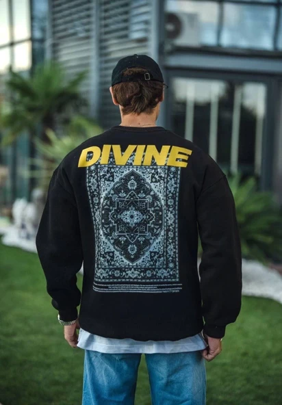 Kışlık Bisiklet Yaka Baskılı SweatShirt - Siyah ürün görseli 1