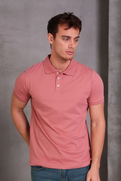 Erkek Slim Fit Pamuklu Yumuşak Doku Nefes Alan Kumaş Yakalı Tişört - Resim 3