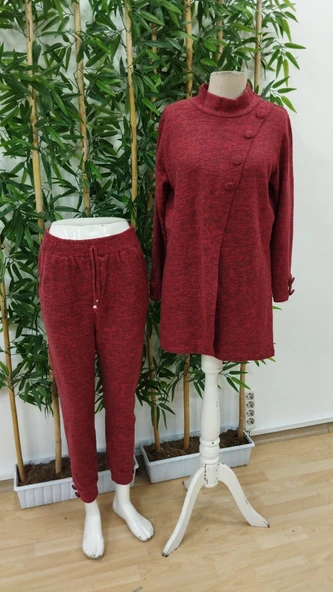 Kadın Uzun Kollu Balıkçı Yaka önden Düğmeli Bluz Ve Pantolon Yumoş Ikili Takım - Resim 4