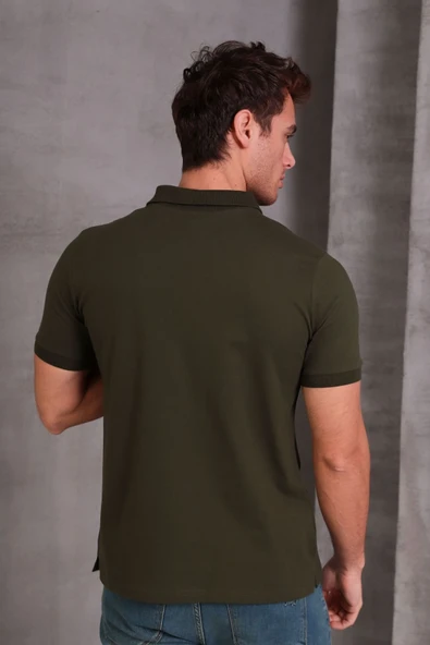 Erkek Slim Fit Pamuklu Yumuşak Doku Nefes Alan Kumaş Yakalı Tişört - Resim 5