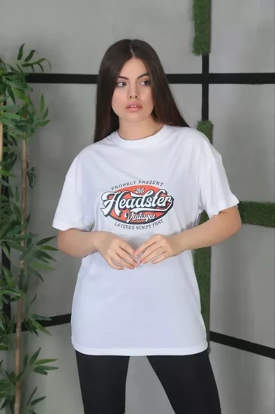 Unisex Baskılı Oversize T-Shirt - Beyaz ürün görseli 1