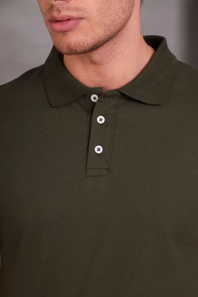 Erkek Slim Fit Pamuklu Yumuşak Doku Nefes Alan Kumaş Yakalı Tişört - Resim 3