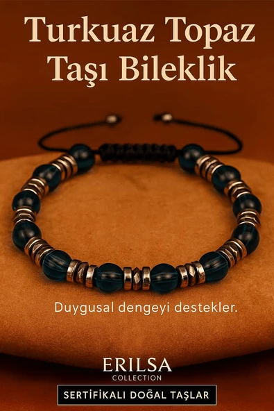 Sertifikalı Turkuaz Topaz Taşı Bileklik 8x8 mm – Duygusal Denge ve Huzur Taşı ürün görseli