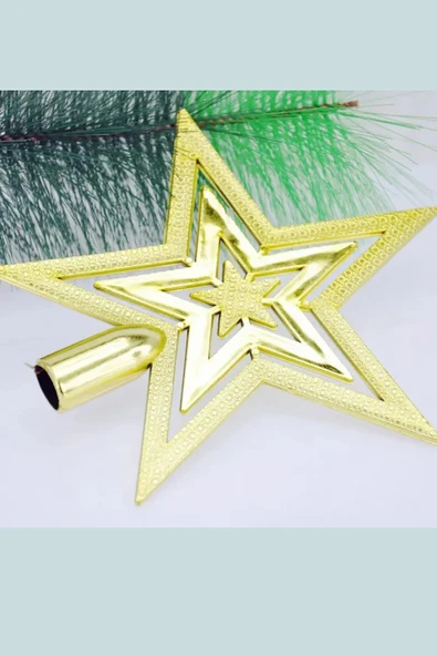 Vintage Altın Simli Yıldız Noel Ağacı Süsü | 20 cm Retro Parlak Ağaç Tepe Süsü / Dekoratif Yılbaşı Süsleme - Resim 3