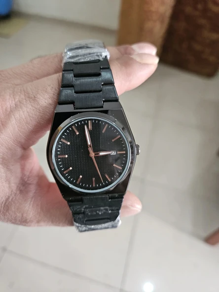 Siyah Çelik Kordon Erkek Kol Saati Takvimli Siyah Kadran Özel Kutusunda - 2