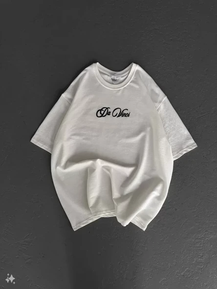 Unisex Baskılı Oversize T-Shirt - Beyaz - Resim 4