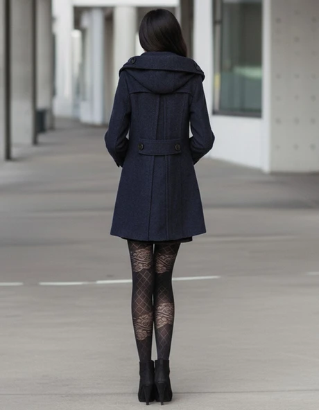 Yaka Detaylı Büyük Düğmeli Kaşe Kaban - Resim 4