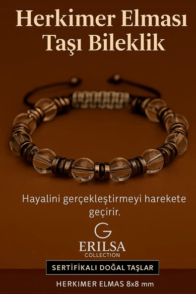 Sertifikalı Herkimer Elması Taşı Bileklik 8x8 mm – Hayalleri Gerçeğe Dönüştüren Enerji Taşı ürün görseli