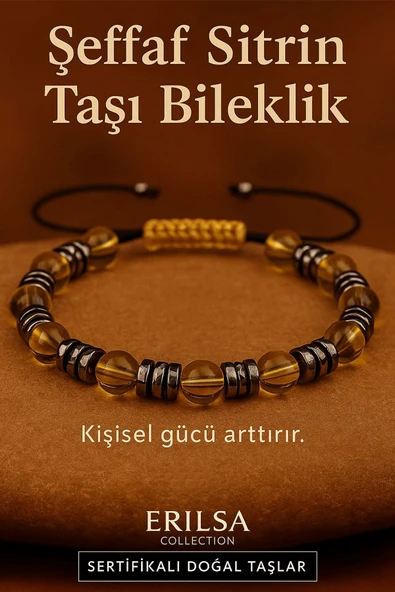 Sertifikalı Şeffaf Bal Sitrin Taşı Bileklik 8x8 mm – Kişisel Güç ve Bereket Taşı ürün görseli