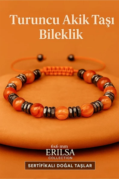 Sertifikalı Turuncu Akik Taşı Bileklik 6x6 mm – Canlılık, Cesaret ve Motivasyon Taşı ürün görseli