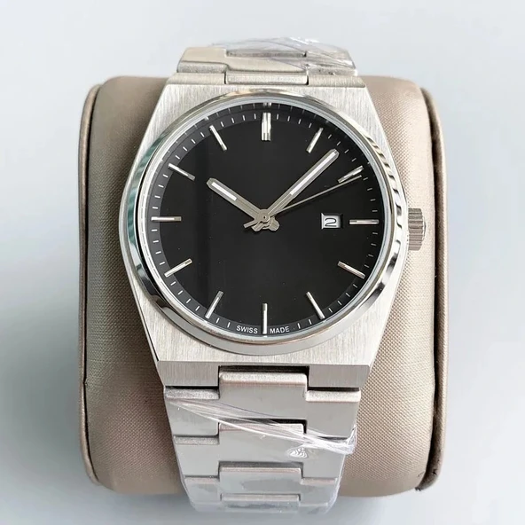 Gümüş Çelik Kordon Erkek Kol Saati Takvimli Siyah Kadran Özel Kutusunda