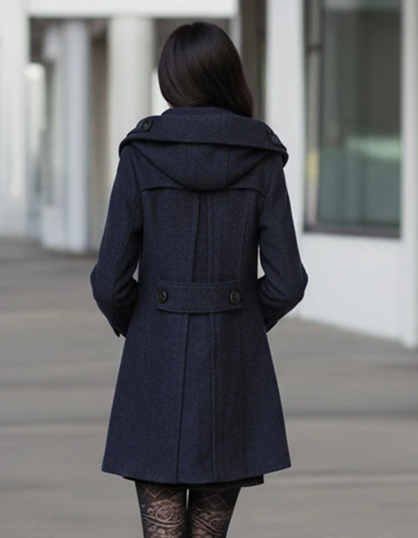 Yaka Detaylı Büyük Düğmeli Kaşe Kaban - Resim 2