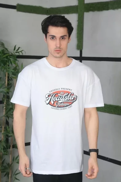 Unisex Baskılı Oversize T-Shirt - Beyaz - Resim 2